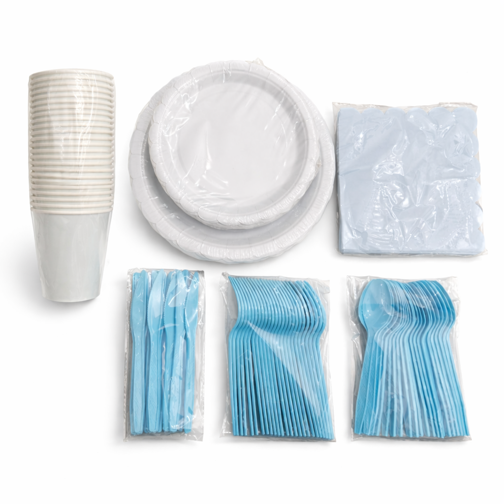 Complete Blauwe Wegwerp Serviesset – 175-delige Partyset voor 25 Personen