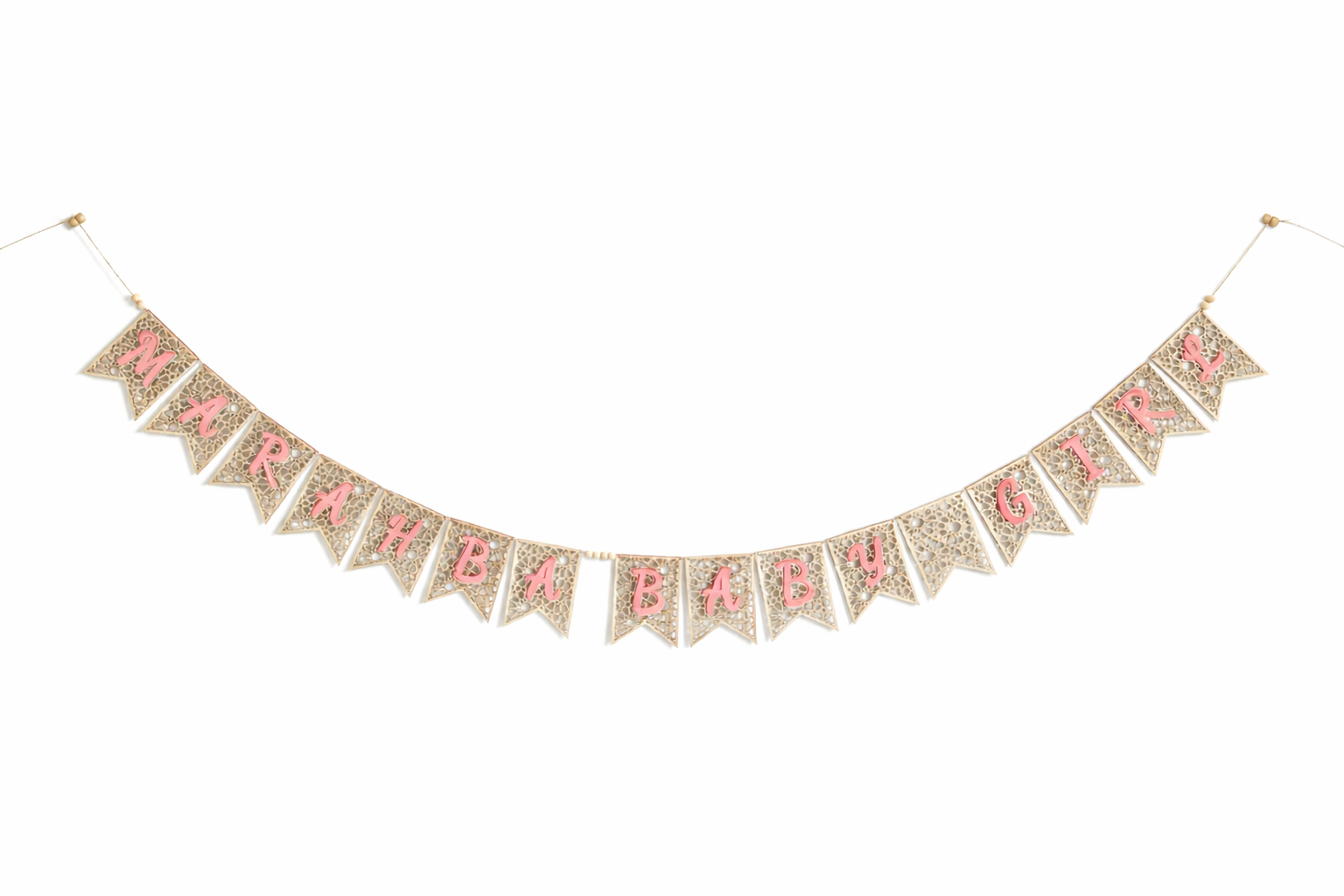 Marhaba Baby Girl Houten Banner – Luxe Decoratie voor Babyshower & Kraamfeest