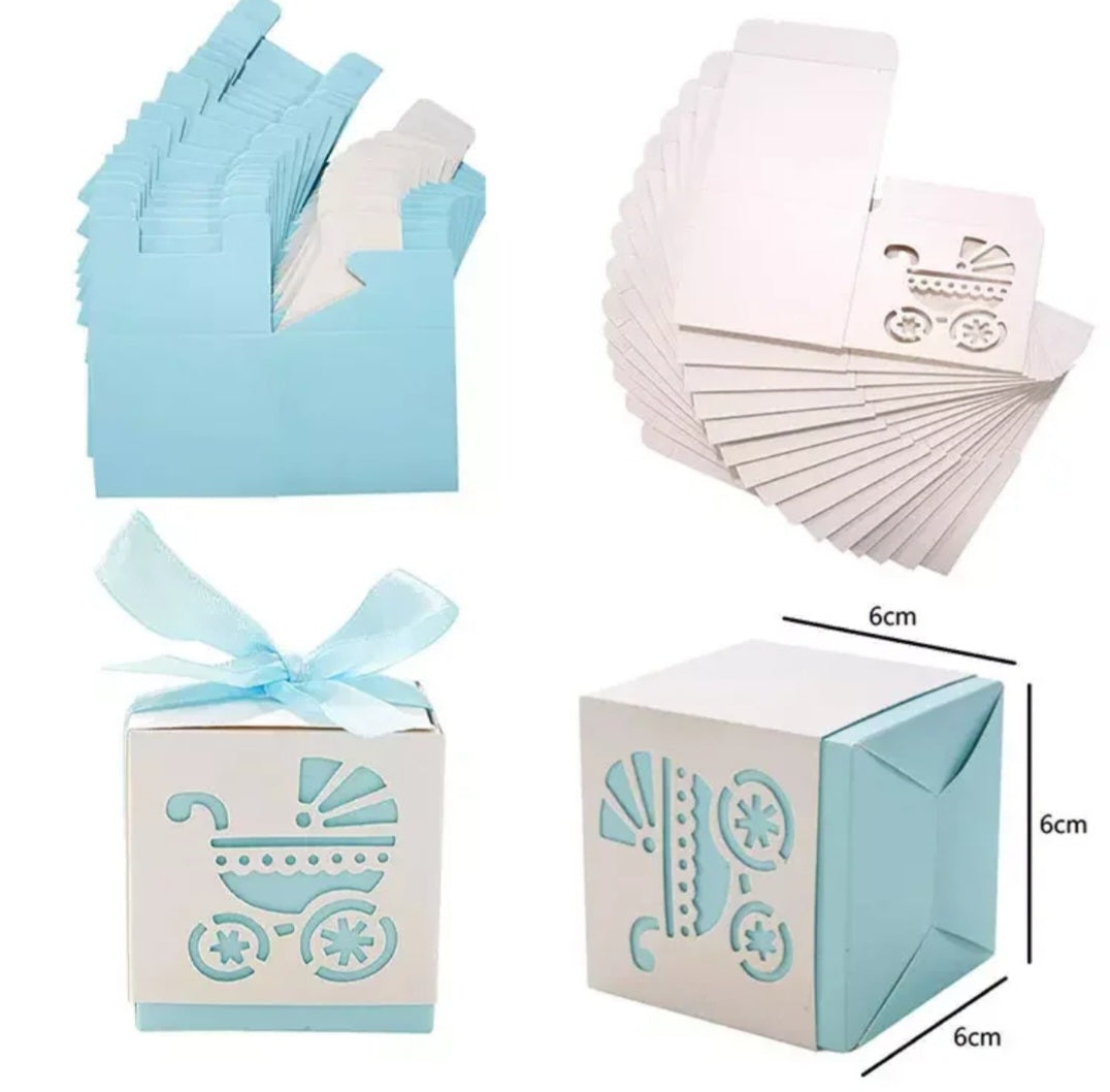 25 Blauwe Cadeaudoosjes Kinderwagen – Baby Shower & Geboorte Decoratie Jongen