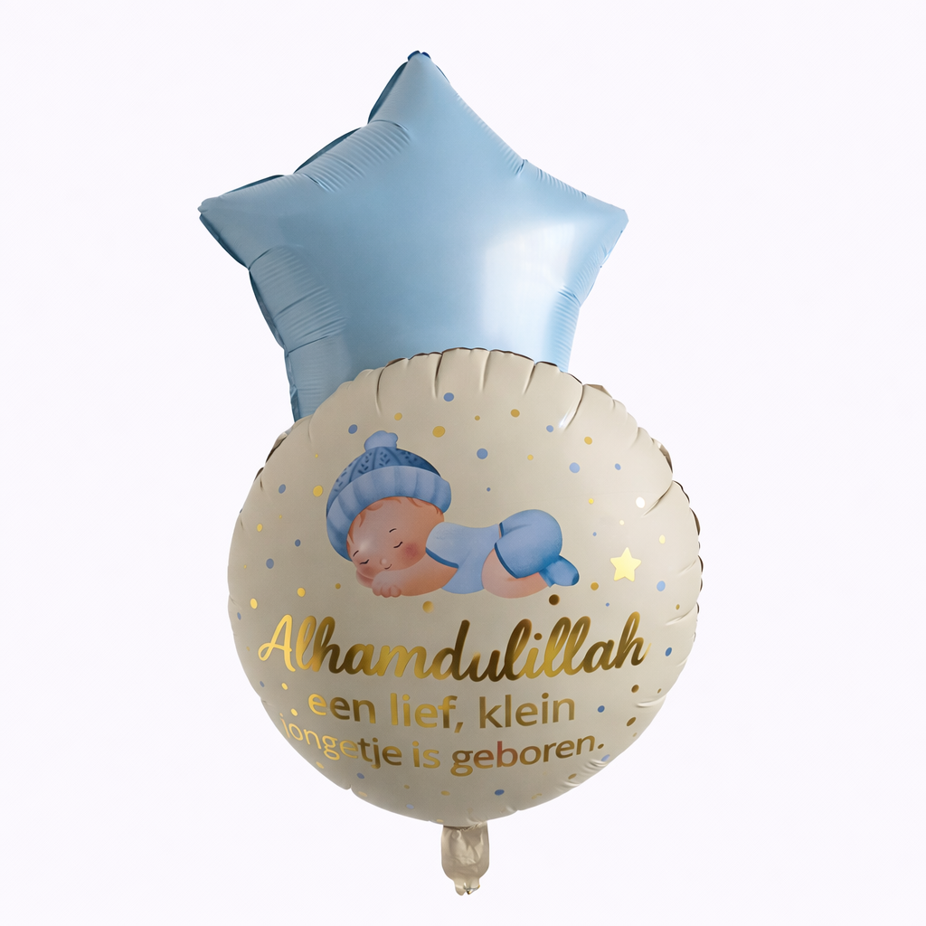 Heliumballonnen Tros – Alhamdulillah een lief klein jongetje is geboren