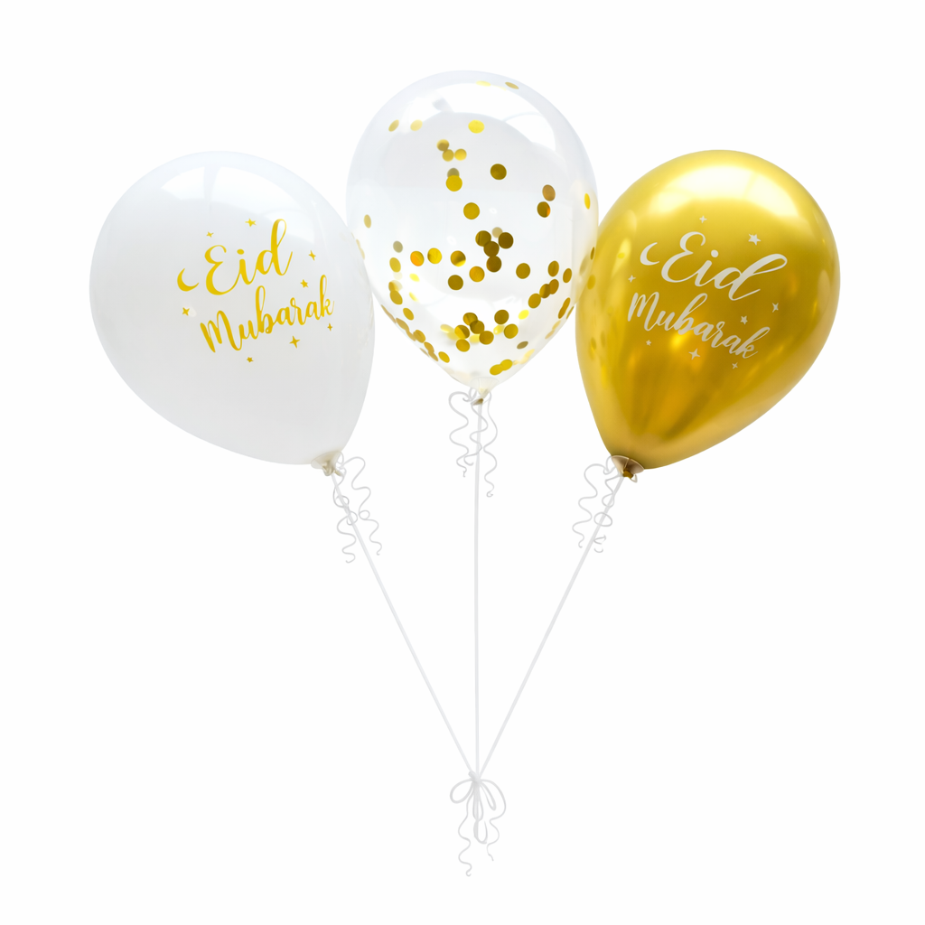Eid Mubarak Ballonnen Set – Goud & Wit (12 stuks)
