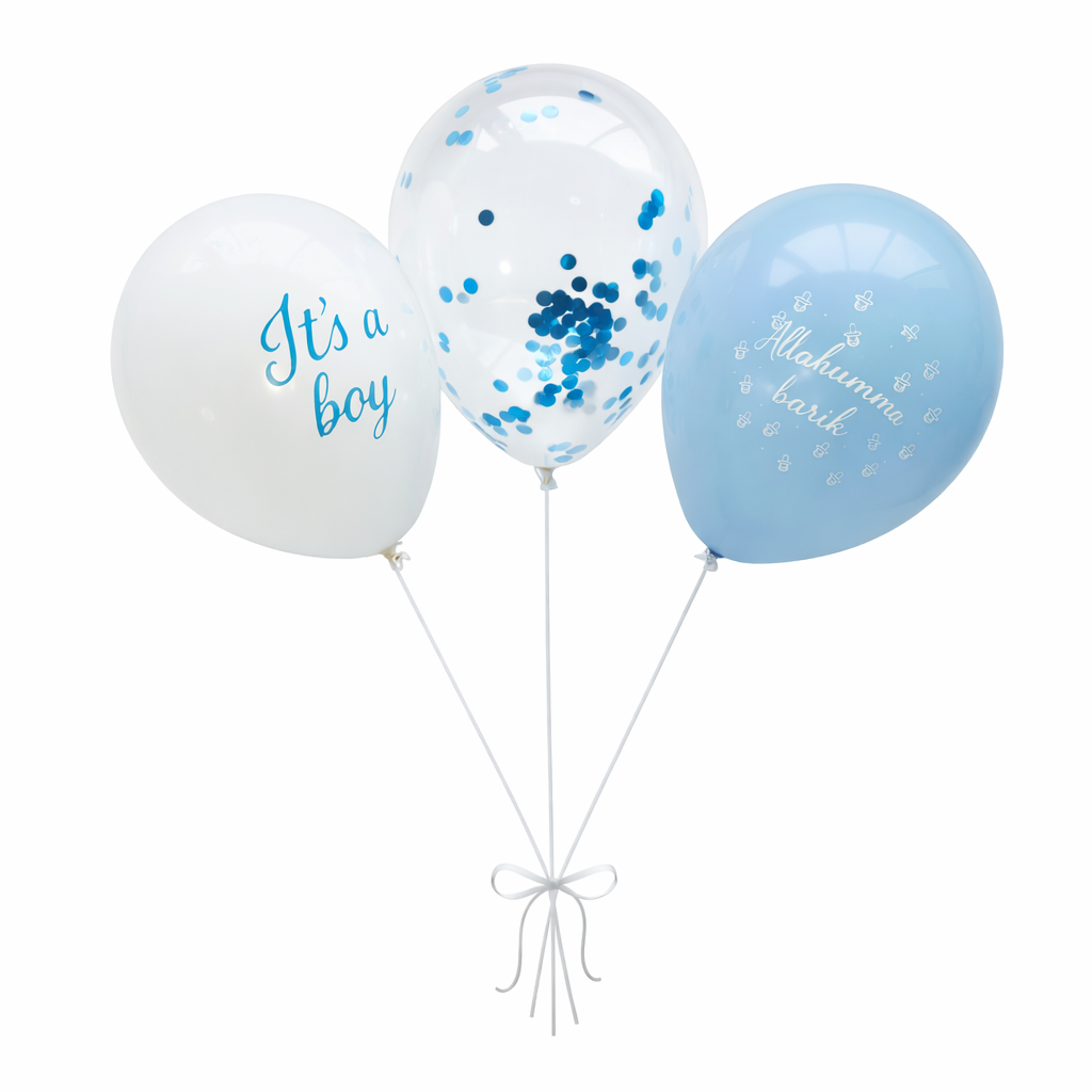 Ballonnen Set Geboorte Jongen – It’s a Boy & Allahumma Barik (12 stuks)
