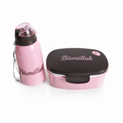 Roze Bismillah Lunchbox & Drinkfles – Islamitische Set voor School, Werk & Onderweg