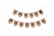 Umrah Mubarak Slinger – Jute Banner met Zwarte Letters | Spirituele & Stijlvolle Decoratie
