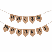 Hajj Mubarak Slinger – Jute Banner met Zwarte Letters | Spirituele & Luxe Feestdecoratie