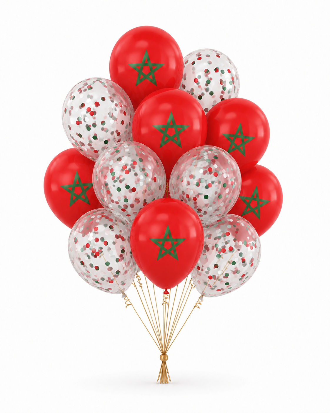 Marokko WK Ballonnenset – Rood, Groen & Confetti (12 stuks)