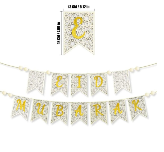 Eid Mubarak Banner – Houten Slinger met Gouden Letters | Luxe Feestdecoratie