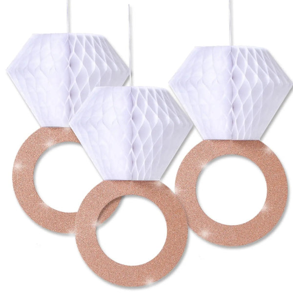 Roségouden Ringdecoratie – Set van 3 Roségouden Diamantringen voor Bruiloft of Bride To Be