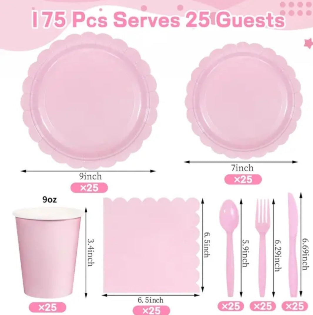 Complete Roze Wegwerp Serviesset – 175-delige Partyset voor 25 Personen