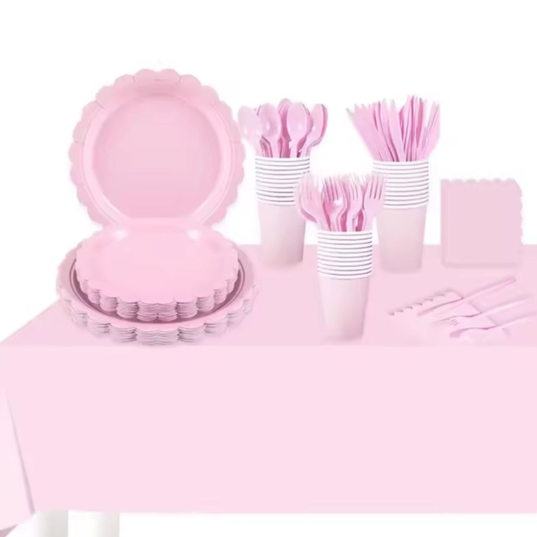 Complete Roze Wegwerp Serviesset – 175-delige Partyset voor 25 Personen