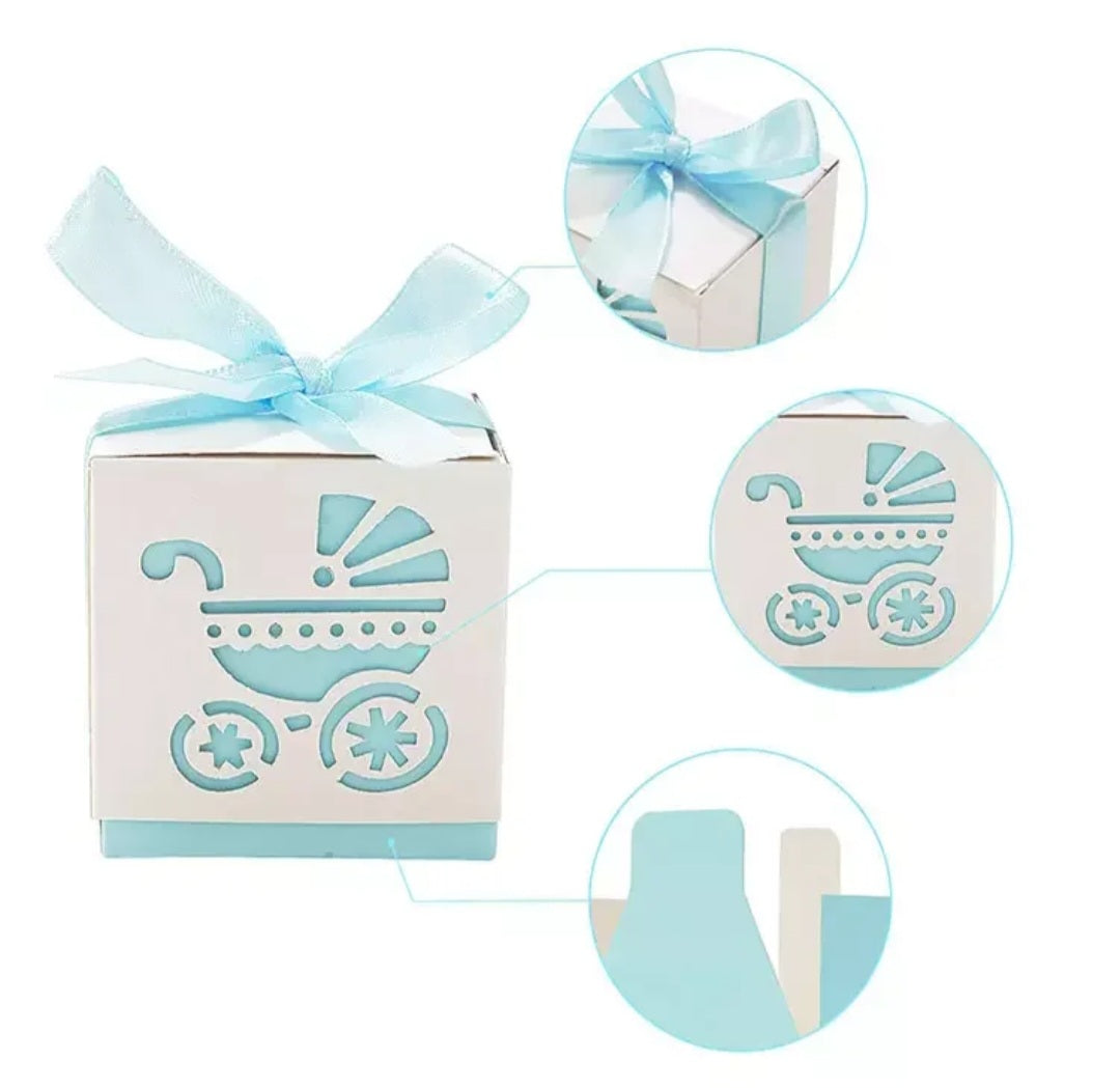 25 Blauwe Cadeaudoosjes Kinderwagen – Baby Shower & Geboorte Decoratie Jongen