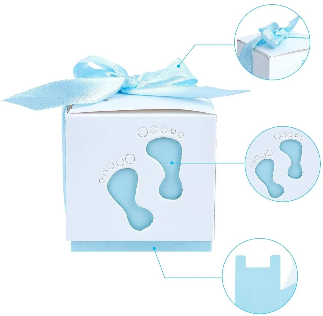 25 Blauwe Cadeaudoosjes Babyvoetjes – Baby Shower & Geboorte Decoratie Jongen