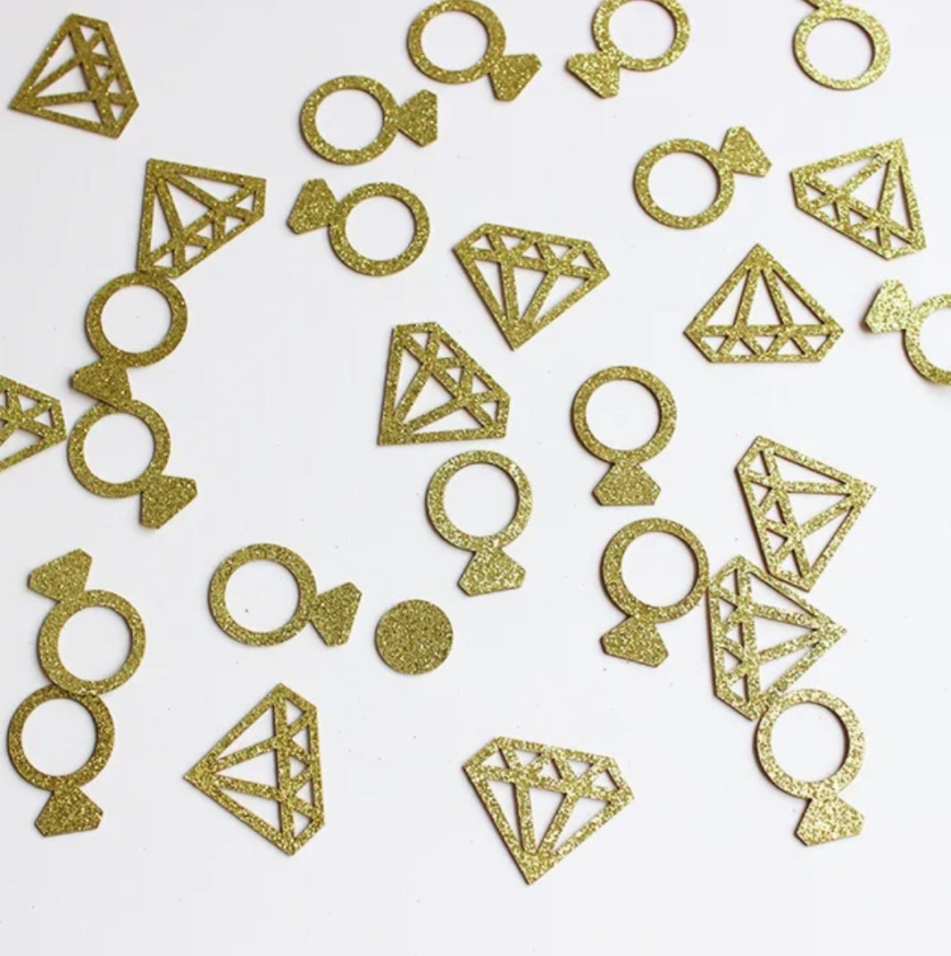Gouden Ring & Diamant Confetti – Luxe Tafeldecoratie voor Feestjes