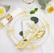 25 Delig Luxe Wit/Gouden Plastic Tafelservies – Complete Set voor Feestelijke Gelegenheden