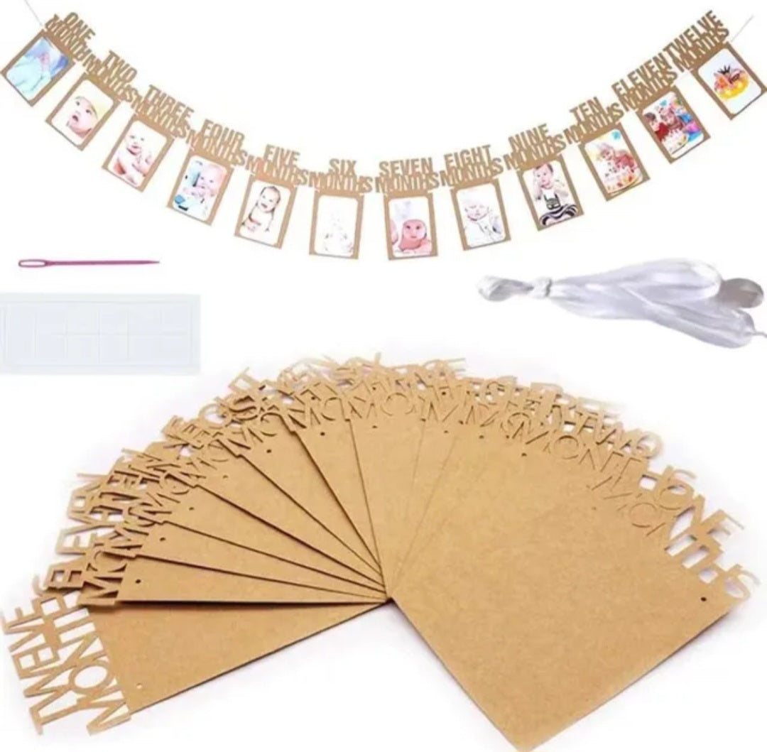 Baby’s Eerste Jaar Fotoslinger – Bruine Genderneutrale Decoratie voor Eerste Verjaardag