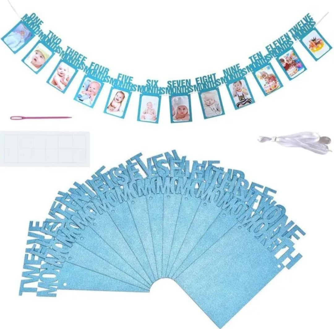 Baby’s Eerste Jaar Fotoslinger Blauw – Unieke Decoratie voor eerste Verjaardag Jongen