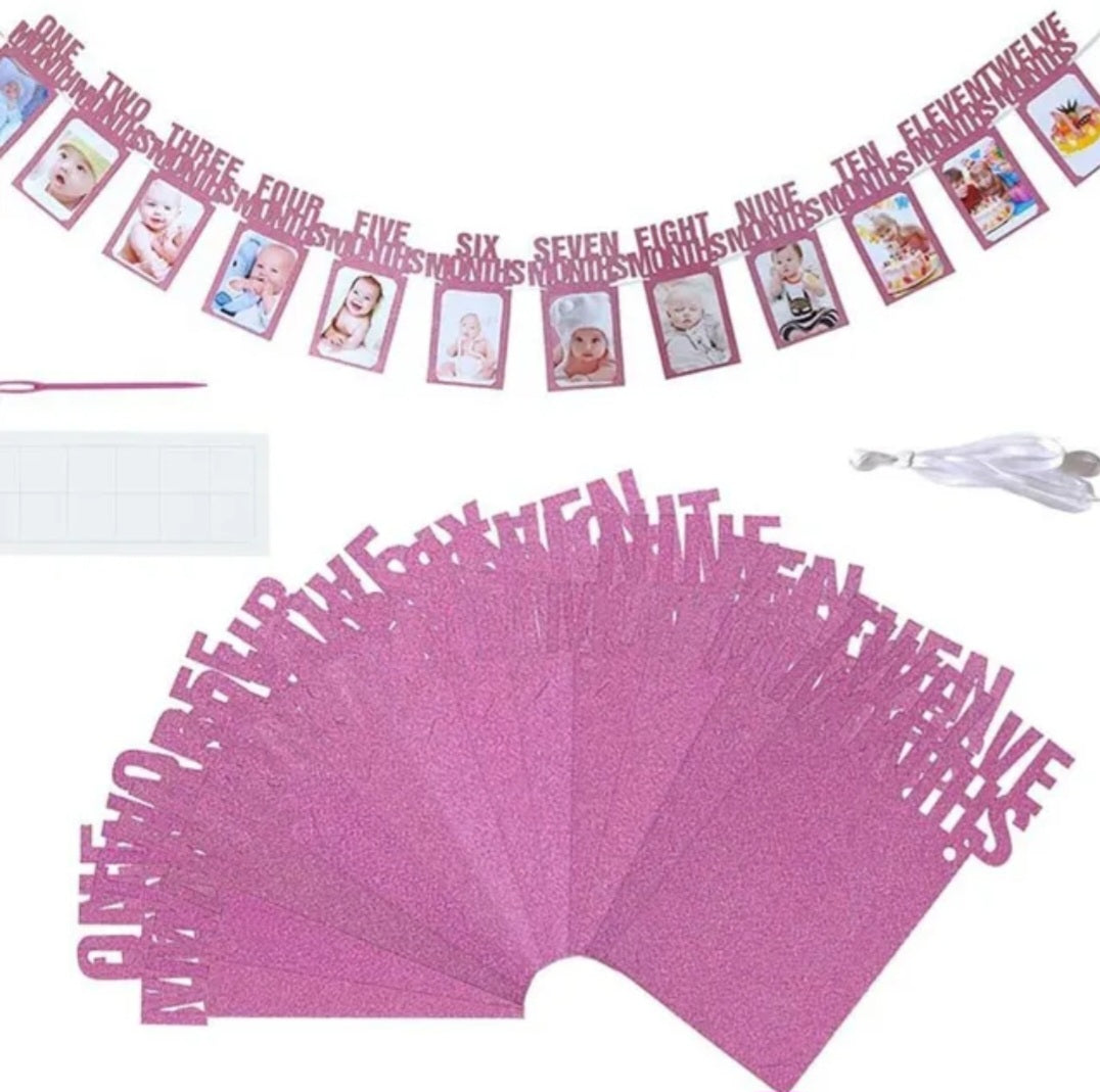 Baby’s Eerste Jaar Fotoslinger Roze – Unieke Decoratie voor eerste Verjaardag Meisje