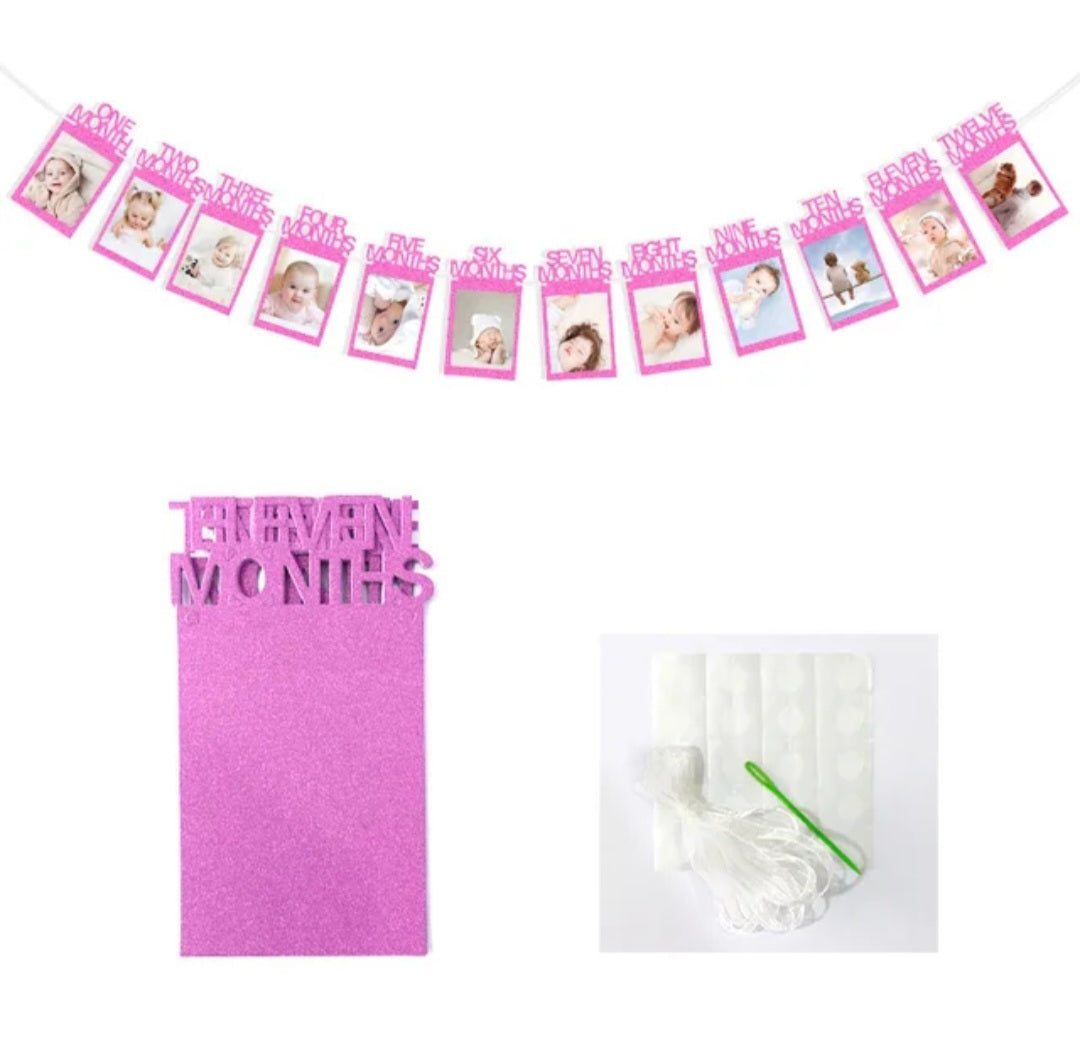 Baby’s Eerste Jaar Fotoslinger Roze – Unieke Decoratie voor eerste Verjaardag Meisje