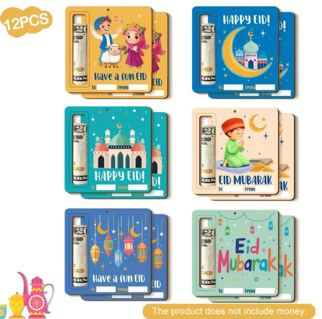 Eid Mubarak Gekleurde Geldcadeau Kaarten – 12 Stuks