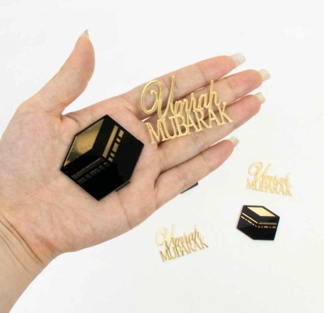6 Umrah Mubarak Cupcake Toppers – Luxe Goud & Zwart Design