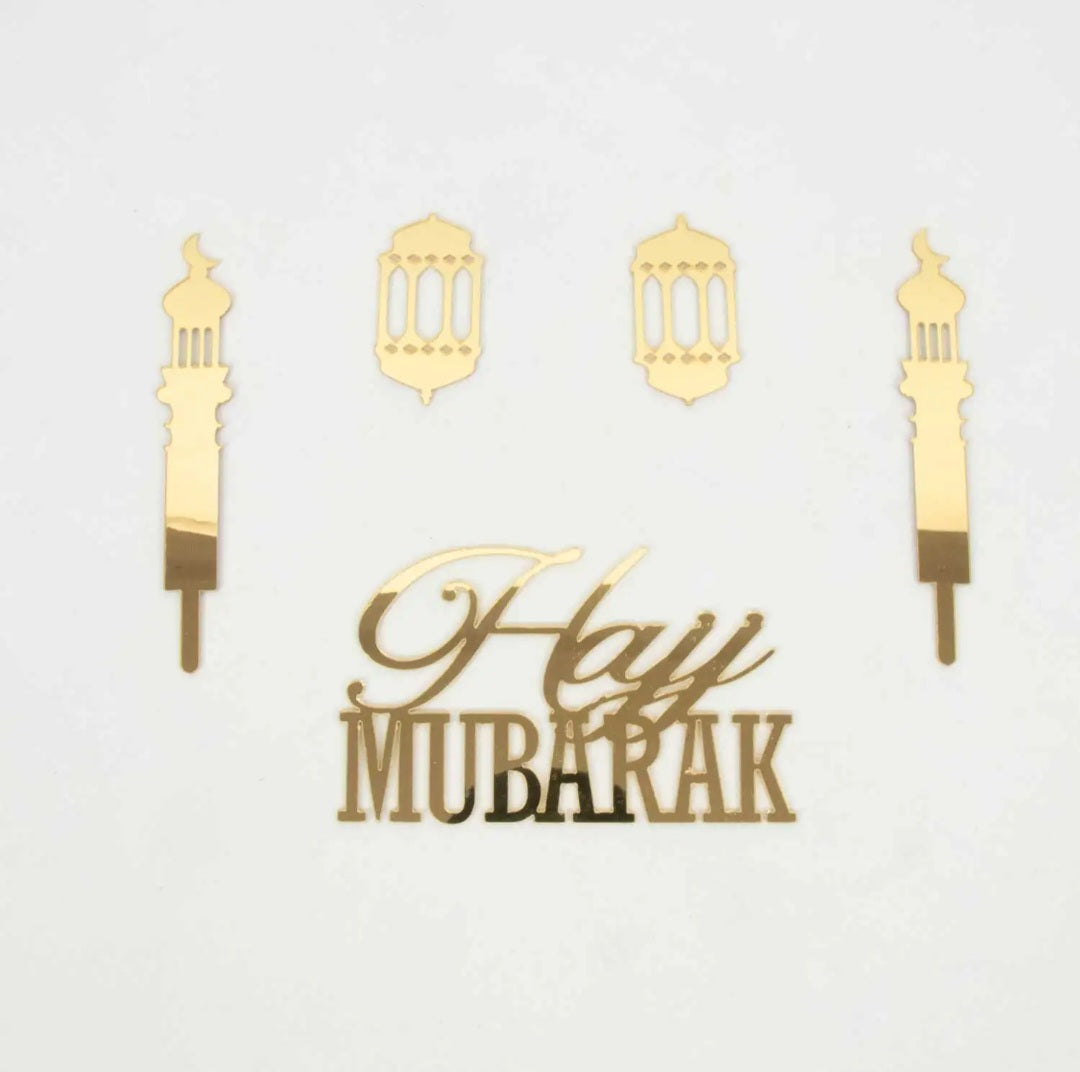 5 Hajj Mubarak Cupcake Toppers – Luxe Gouden Design