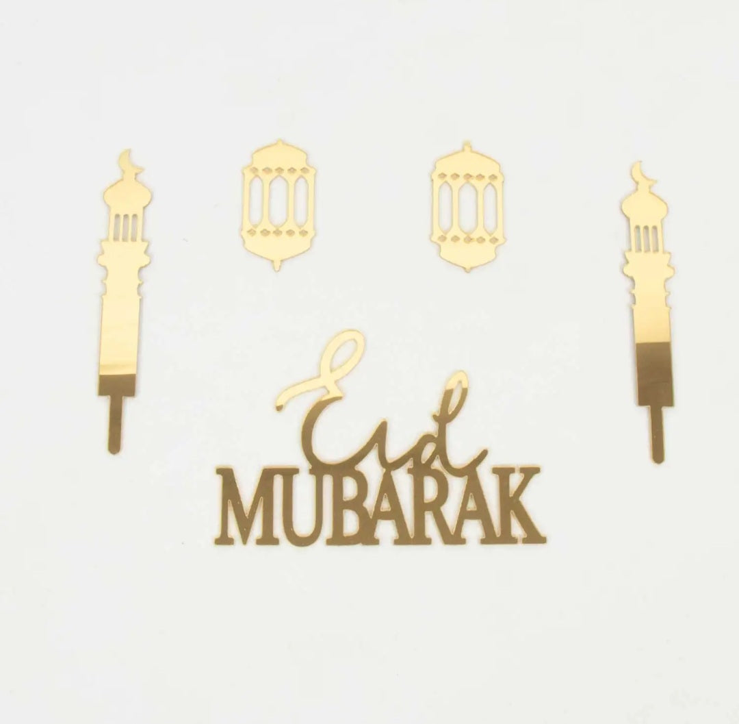 5 Eid Mubarak Cupcake Toppers – Luxe Gouden Design