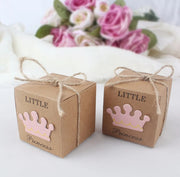 25 Little Princess Bedankdoosjes – Luxe Kraft Verpakking met Kroontje en Jute Strik