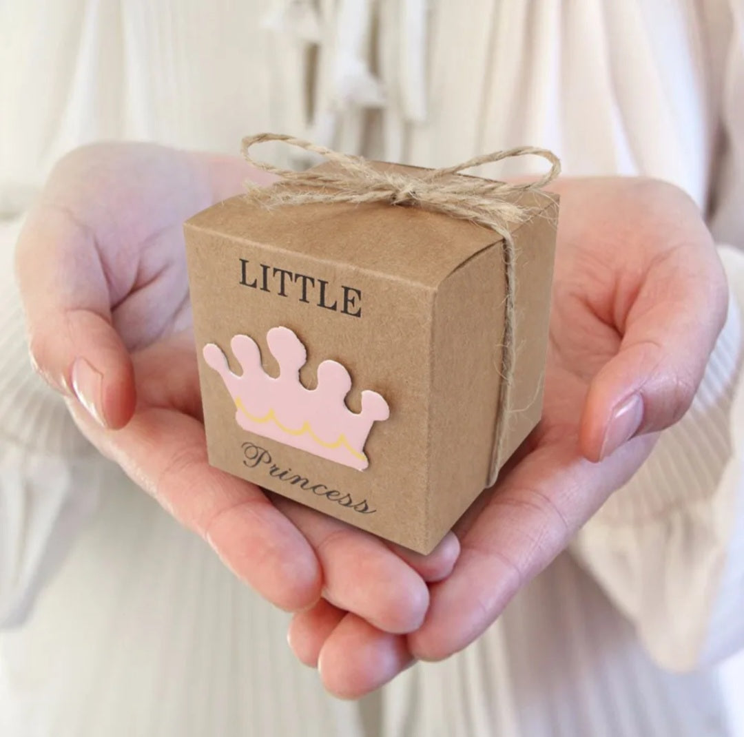 25 Little Princess Bedankdoosjes – Luxe Kraft Verpakking met Kroontje en Jute Strik