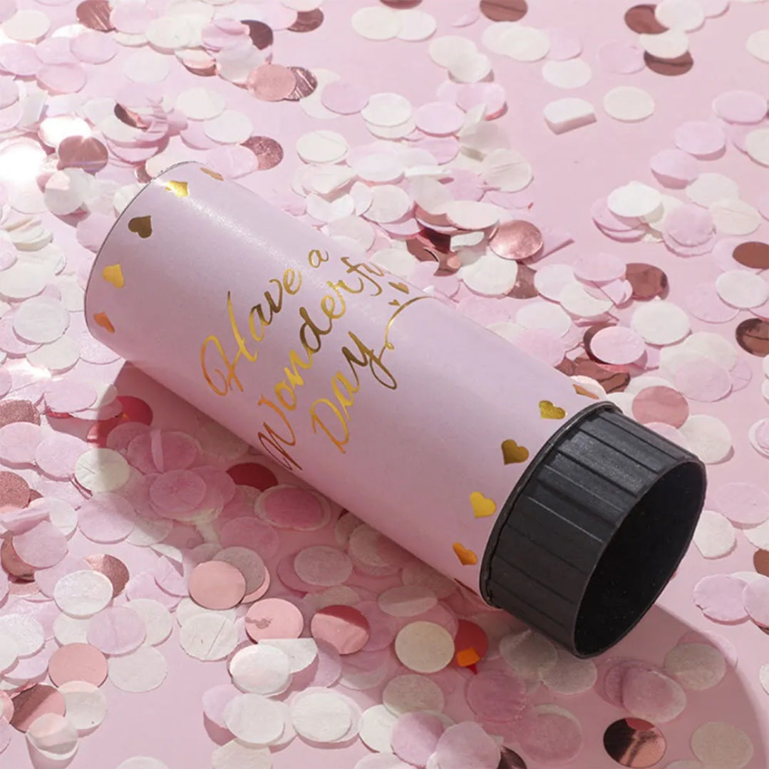 Confetti Shooter – Set van 3 Roze Party Poppers met Roségouden Accenten