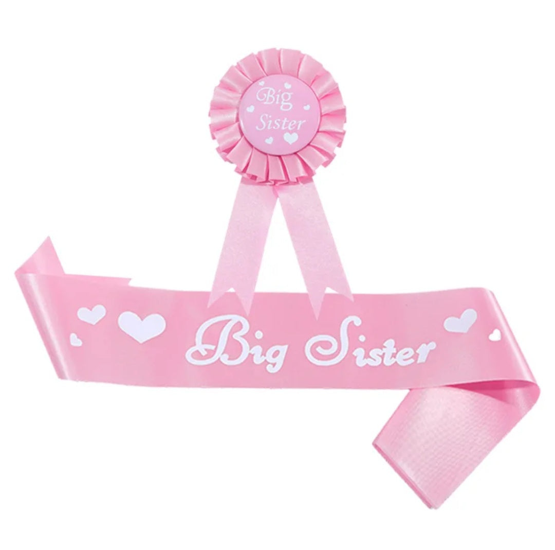 Roze Big Sister Sjerp met Rozet – Perfect voor Babyshowers en Geboortefeesten!