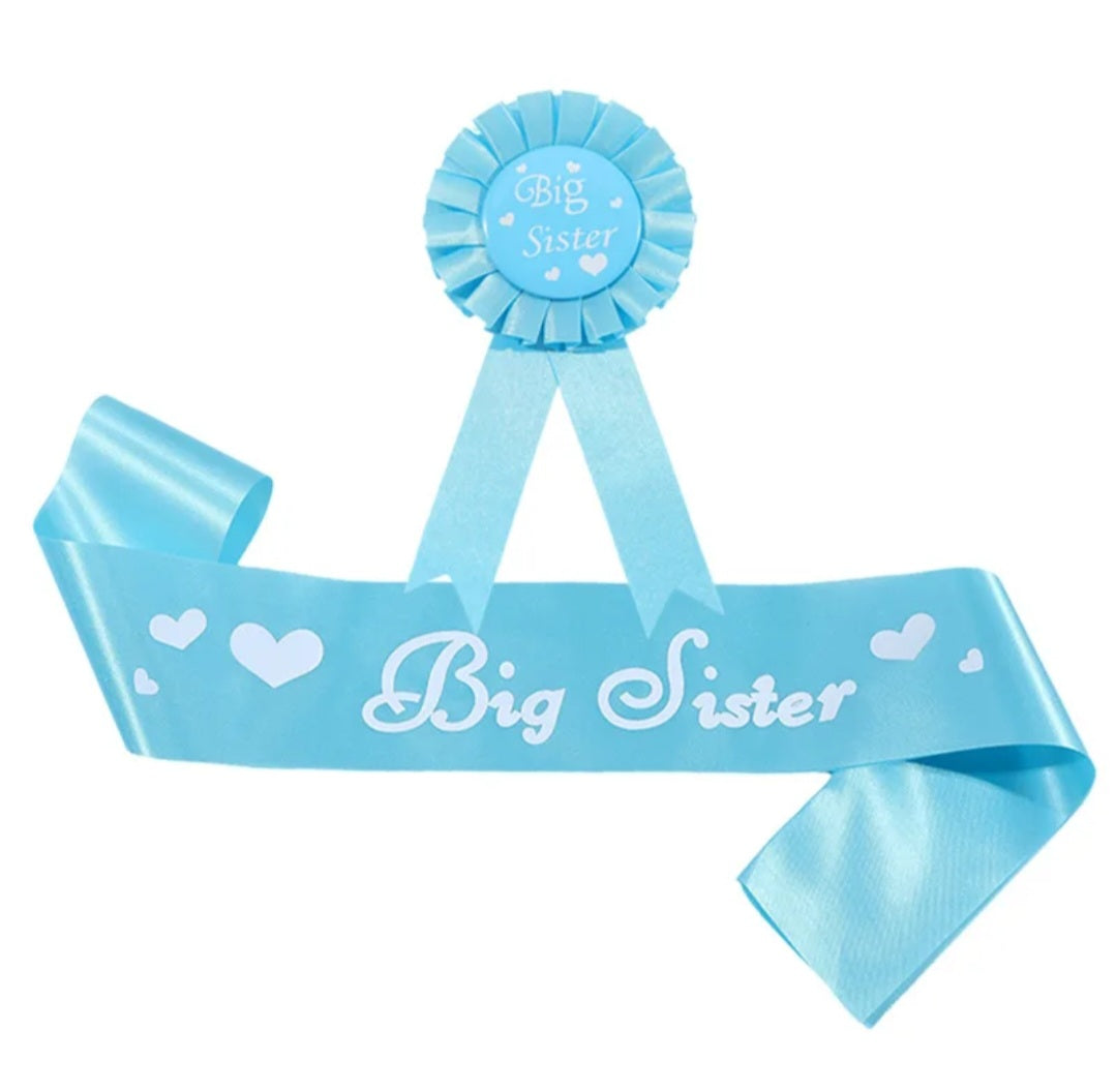 Blauwe Big Sister Sjerp met Rozet – Perfect voor Babyshowers en Geboortefeesten!