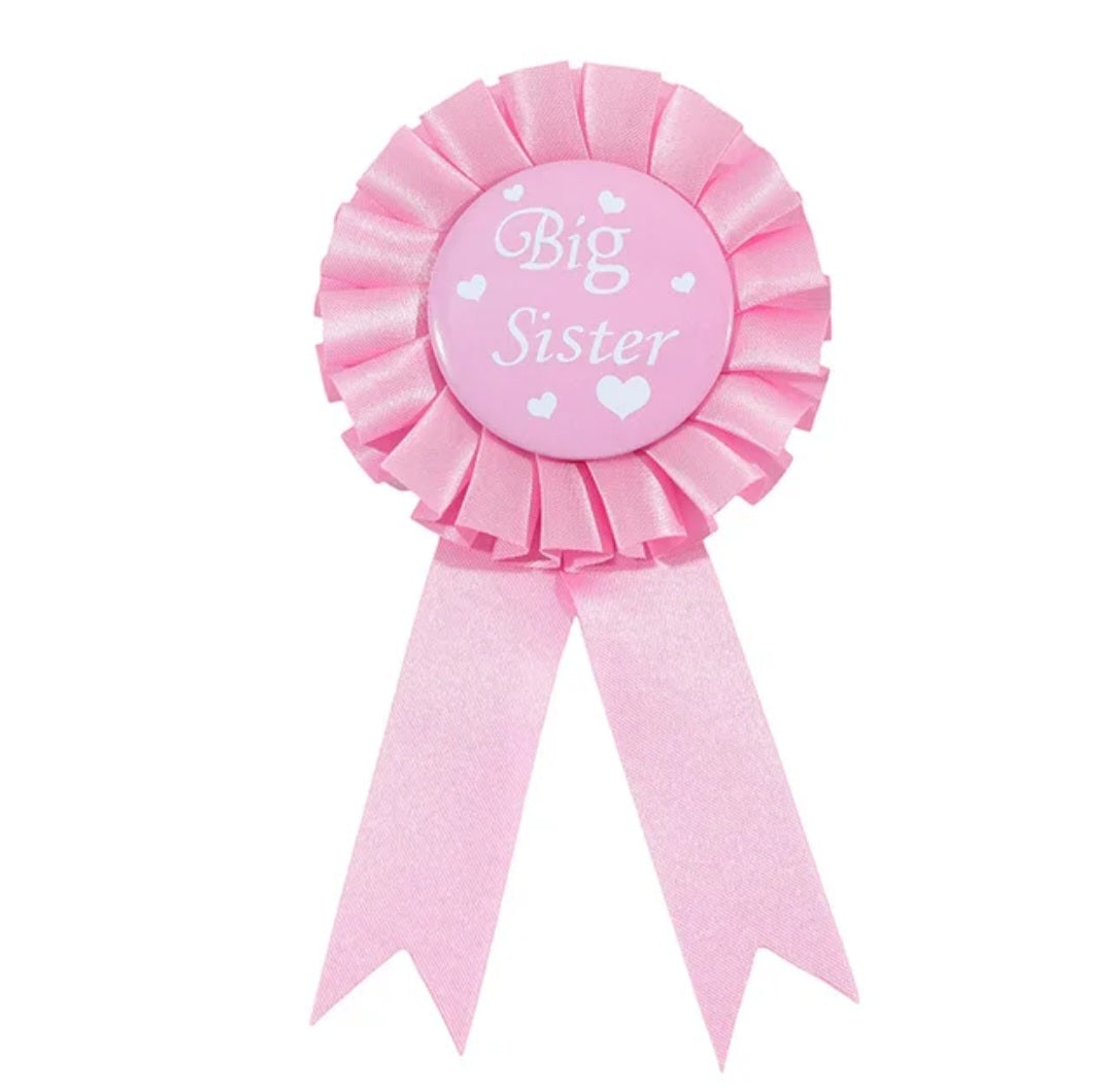 Roze Big Sister Sjerp met Rozet – Perfect voor Babyshowers en Geboortefeesten!