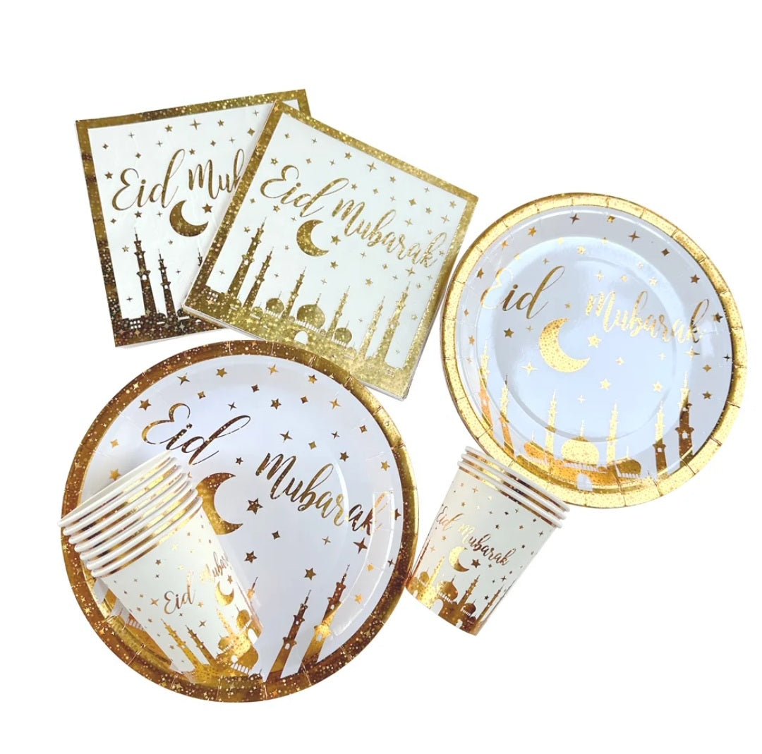 Eid Mubarak Feestservies – Luxe Wit-Goud Design