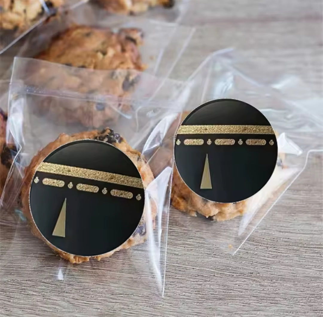 Kaaba Stickers Zwart Goud – Umrah & Hajj Decoratie voor Bedankjes, Traktaties en Cadeauzakjes