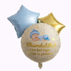 Heliumballonnen Tros – Alhamdulillah een lief klein jongetje is geboren (3 ballonnen)